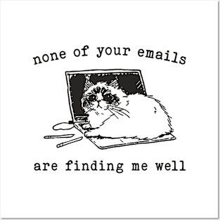 None Of Your Emails Are Finding Me Well Retro T-Shirt, Vintage 90s Lazy Cat T-shirt, Funny Cat Shirt, Unisex Kitten Graphic Adult Shirt Posters and Art